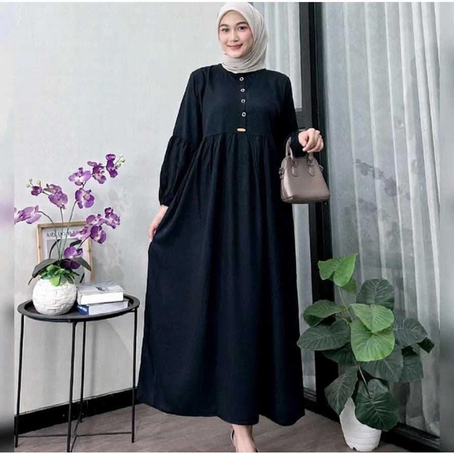 MIDI DRESS OLIVE / RAYON TWILL PREMIUM / MIDI DRESS MODERN WANITA