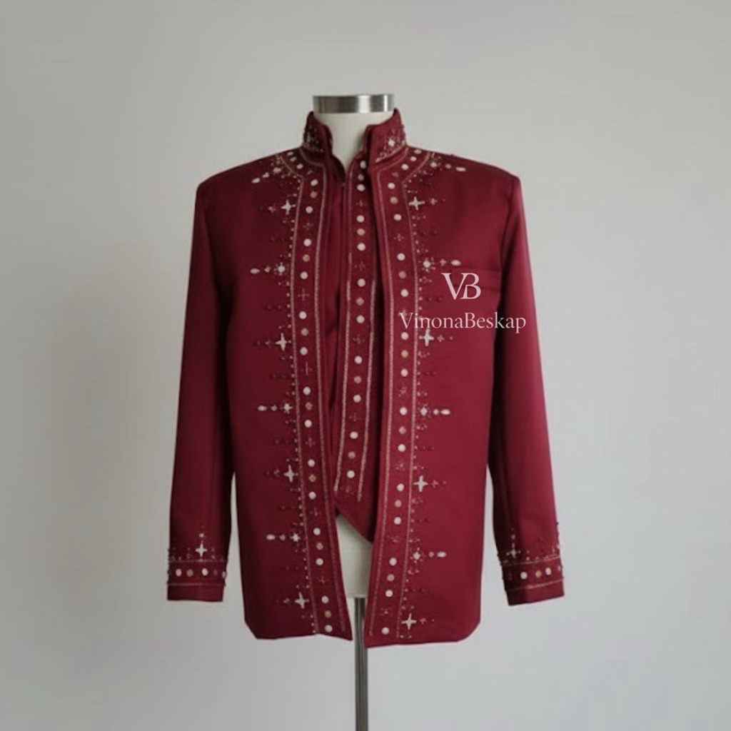 Beskap Sunda Maroon | Beskap Sunda Biru Navy | Beskap Basofi Payet Bahan Semi Wool