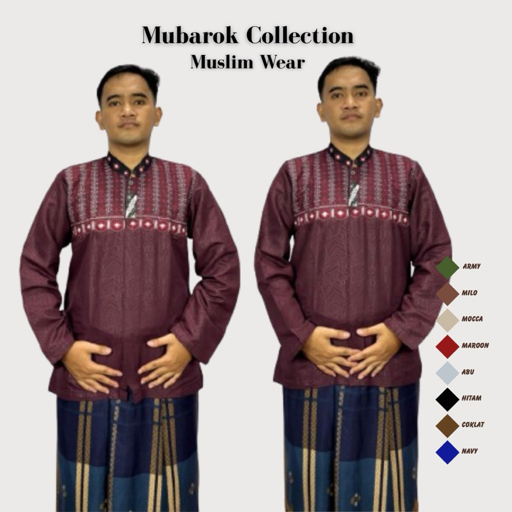 baju koko embos lengan panjang motip bordir tebaru baju koko taqwa Mubarok collection