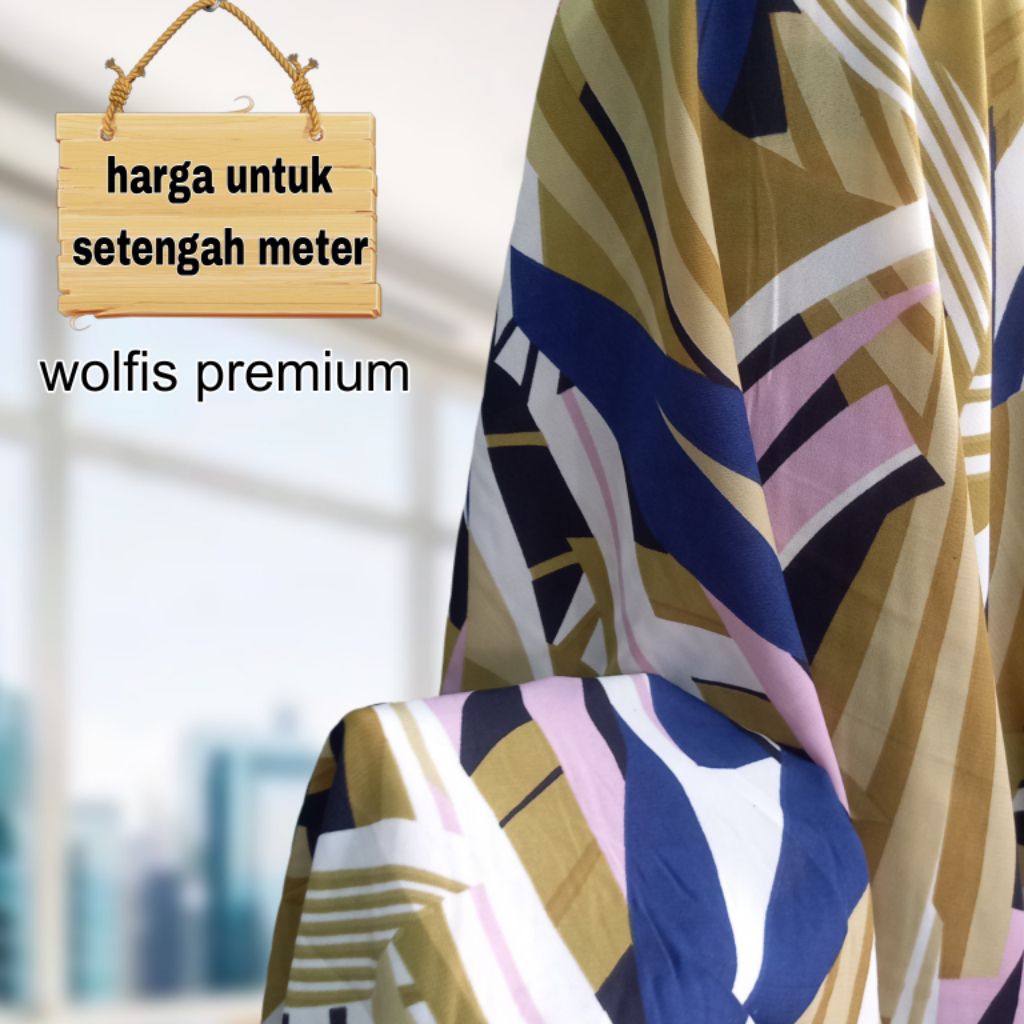 Kain Wolfis Premium Motif Abstrak Dasar Navy Harga Untuk Setengah Meter Lebar Kain 150 Cm