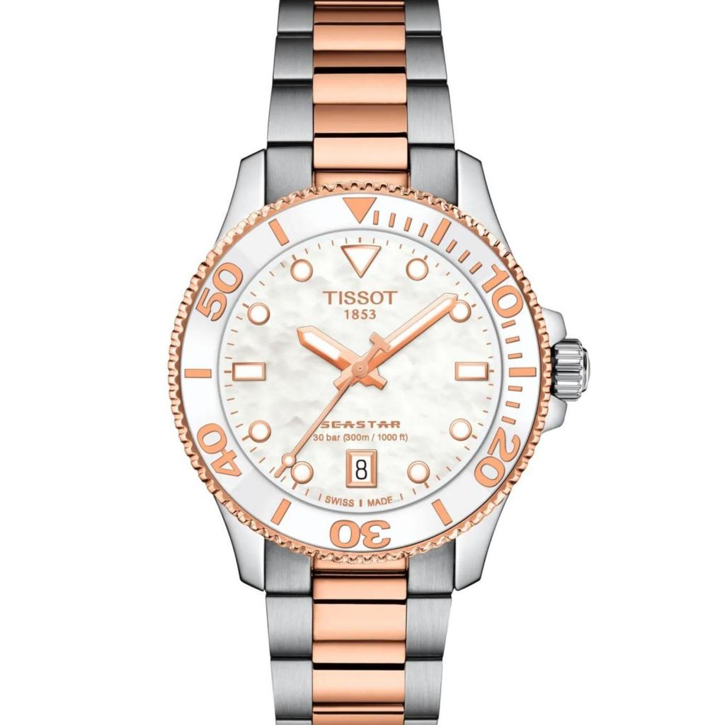 Tissot Seastar 1000 36mm Jam Tangan Wanita Original Quartz White Dial Each mother-of-pearl is natura