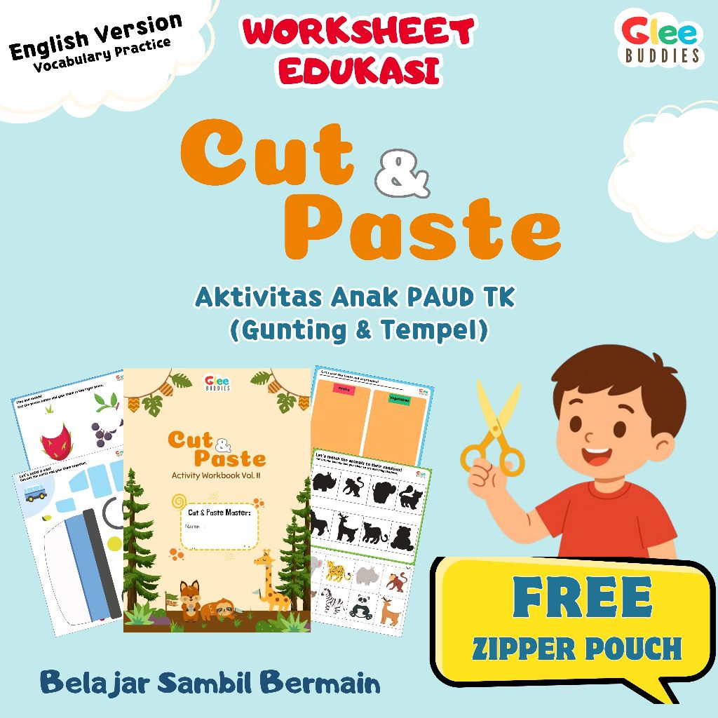 Worksheet Cut & Paste Anak PAUD TK | Hanya Worksheet