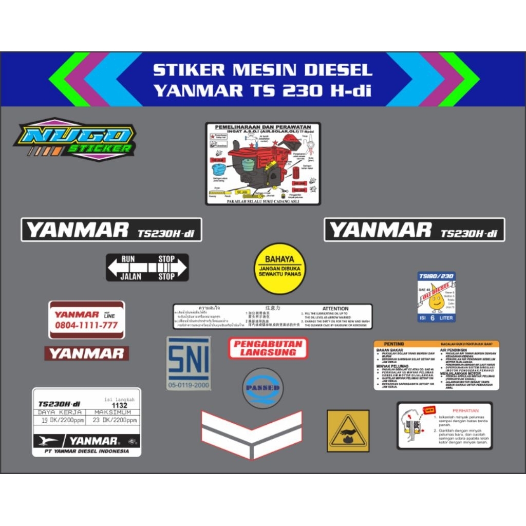 Stiker mesin diesel Yanmar TS 230 H