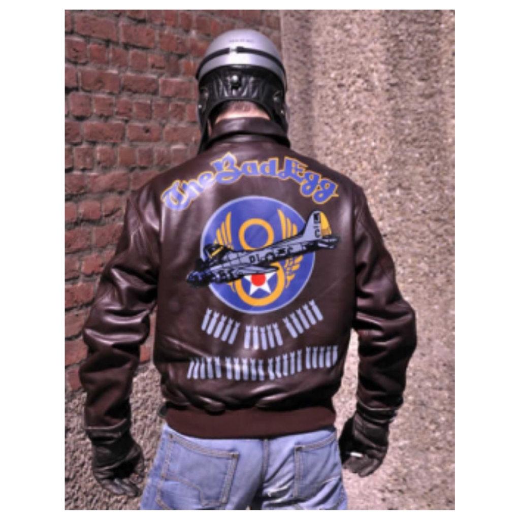 Vtg French Bomber USN Leather Flight Jacket Custom Painting X Jaket Kulit Avirex A2 Buzz Ricksons Re