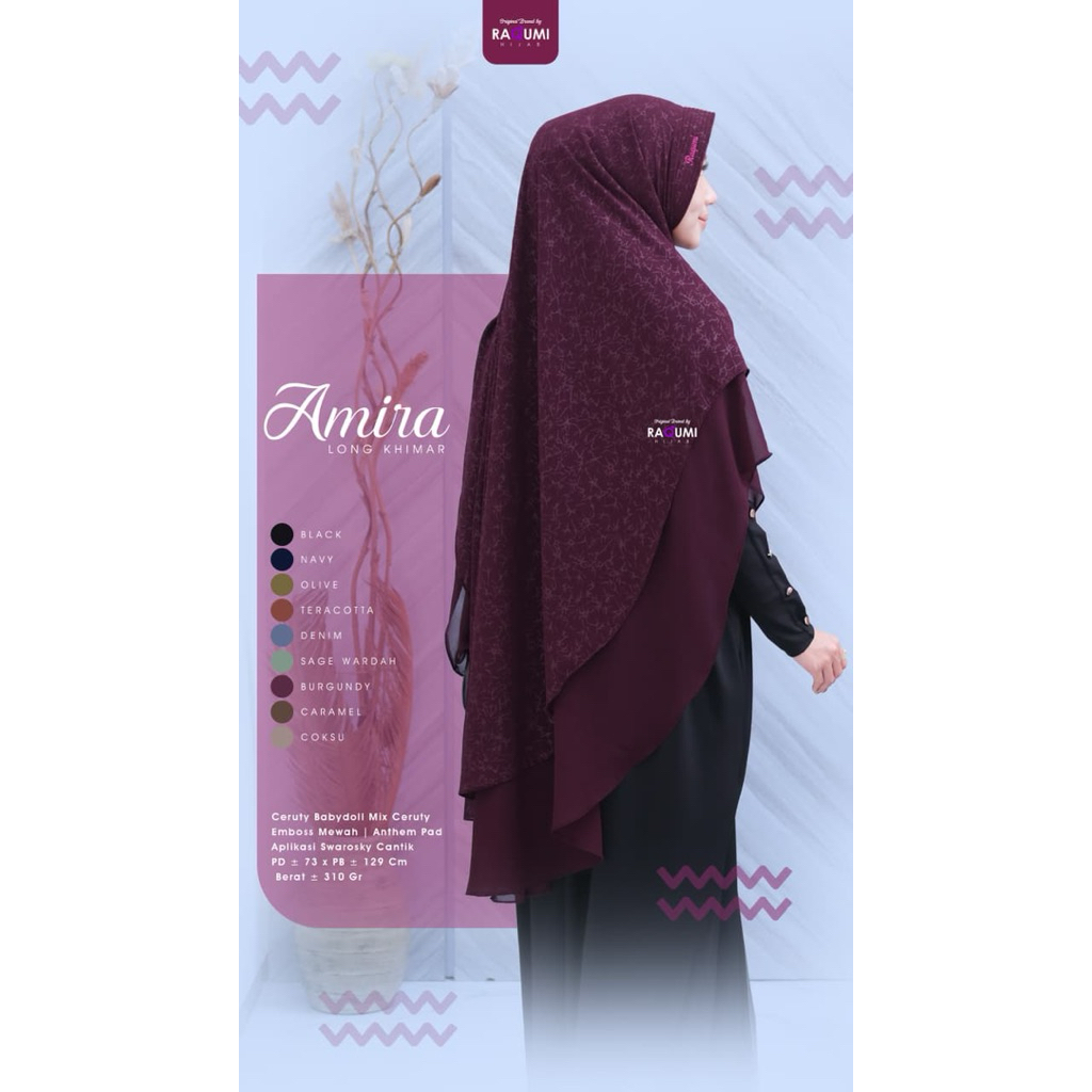 Khimar Premium bahan ceruty emboss// Amira Long Khimar// Bahan ceruty premium ori by Raqumi Hijab