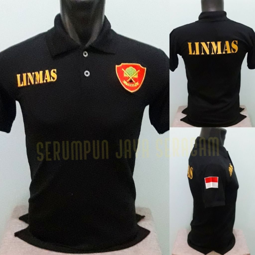KAOS LINMAS HITAM FULL BORDIR - KAOS KERAH LINMAS HITAM LENGAN PENDEK BORDIR - KAOS LINMAS HITAM BOR