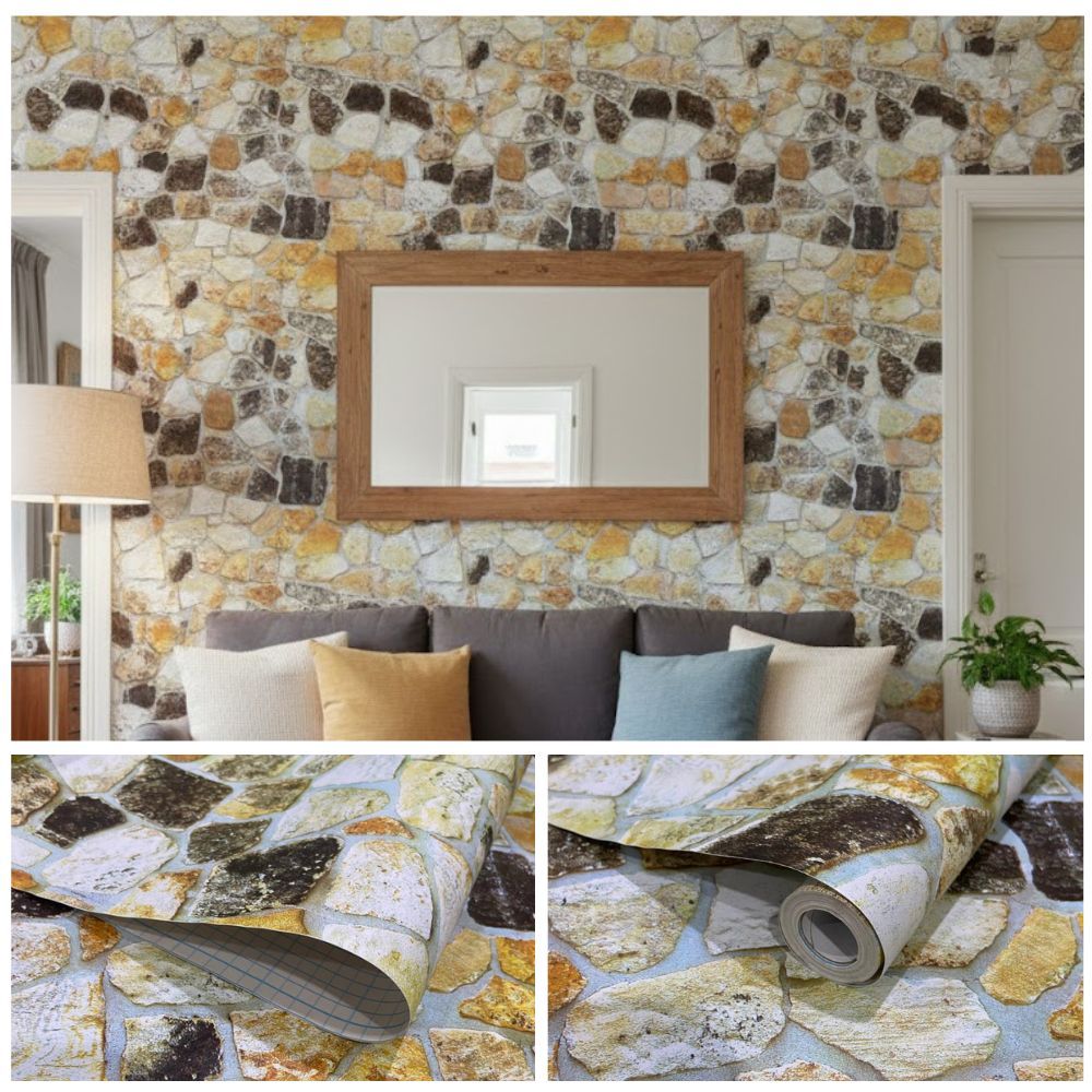 Wallpaper Dinding Batu Alam Hitam Kuning Modern