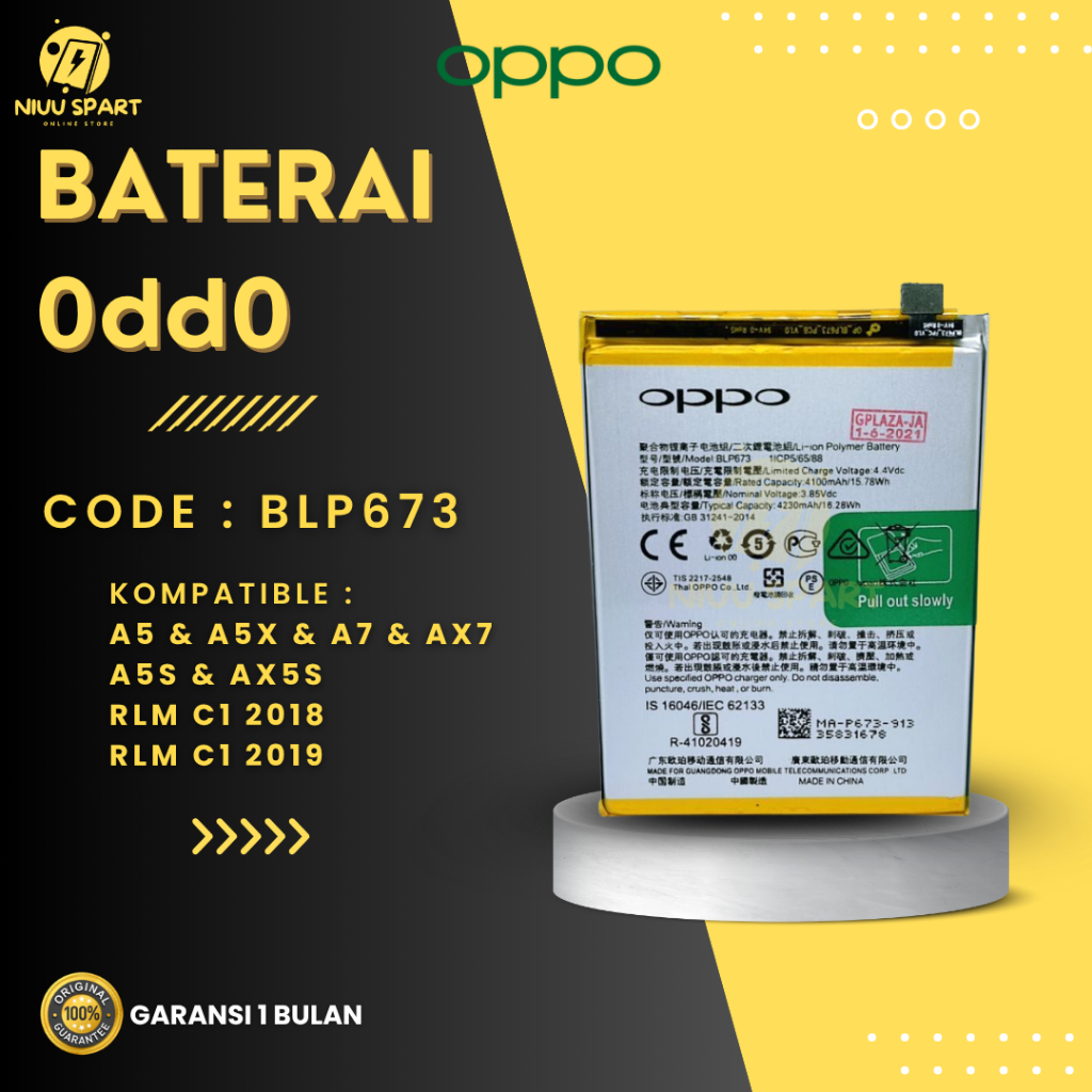 BATERAI BATTERY OPPO BLP673 A11/ A12 / A3S / A31/ A5S / A7 / REALM3 C1 DOUBLE [IC POWER] ORIGINAL