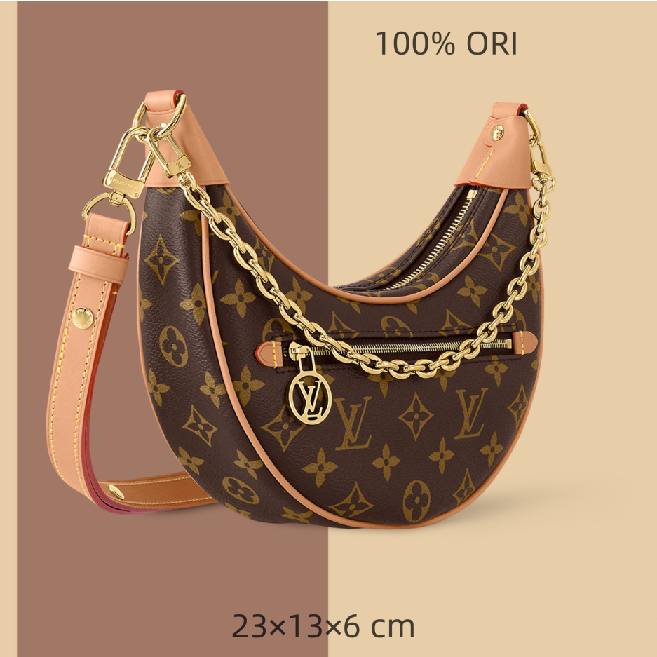 LOOP Tas Monogram Crescent Dumpling dengan Tali Rantai - Tas Bahu/Selempang Serbaguna [Free Box + du