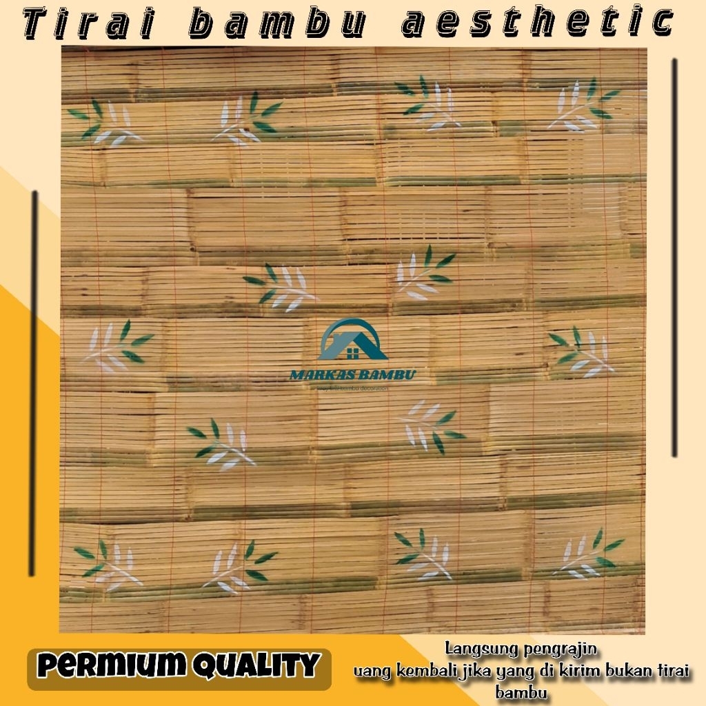 tirai bambu gulung outdoor anti air 2x2 motip bunga hijau free paku sama tarikan Krey Bambu Gulung O