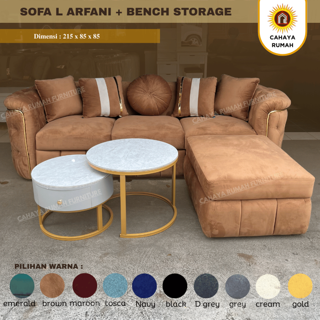 Cahaya Rumah Jalan Baru - Sofa L Arfani + Bench Storage - Sofa Ruang Tamu - Sofa Santai - Sofa Minim