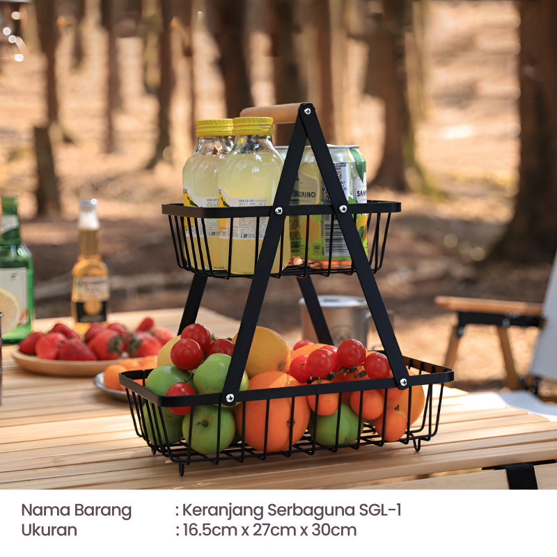 Rak Buah Besi Keranjang Buah Sayur Tray Buah 2 Susun
