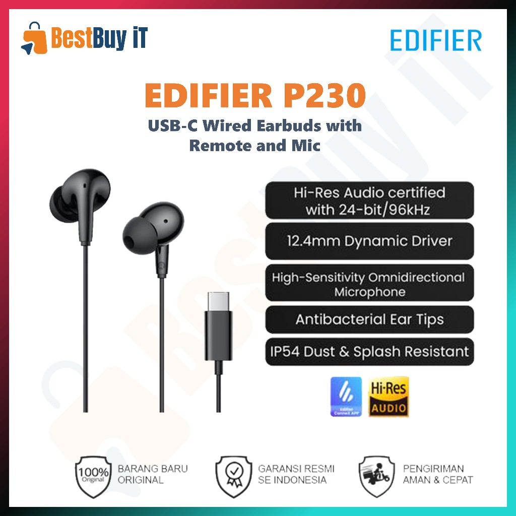 EDIFIER P230 USB-C Wired Earbuds with Remote and Mic