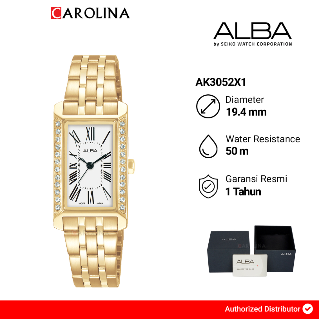 Jam Tangan Wanita Alba AK3052X1 Tank White Dial Gold Stainless Steel Strap