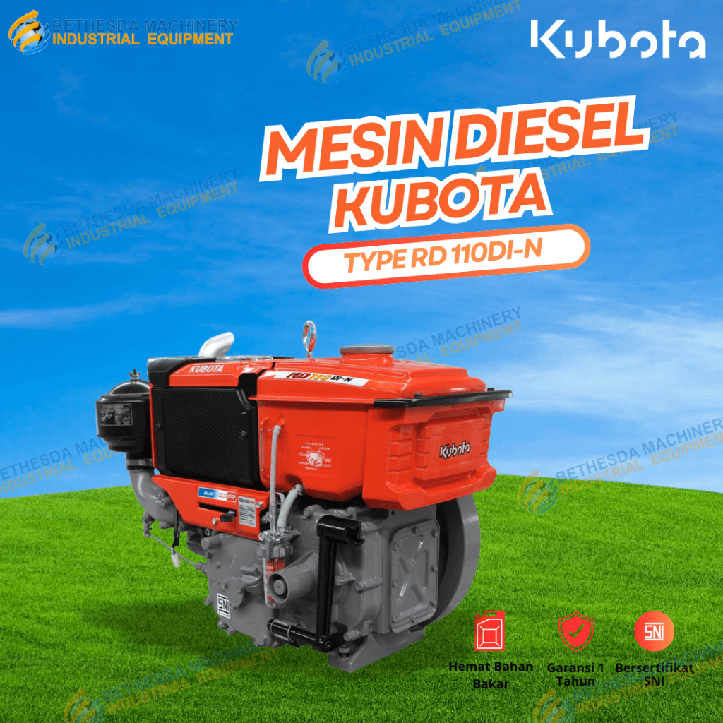 Diesel Kubota 11 PK / 11 HP Mesin Penggerak Kubota RD 110DI-N Radiator