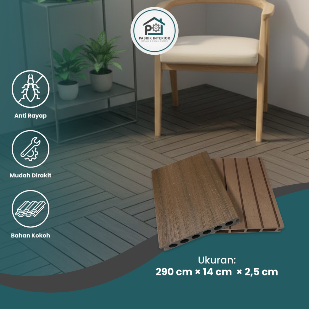 Decking Lantai Tile Outdoor WPC Flooring Kode Papan Deking 290cm Motif Kayu Conwood Anti Rayap