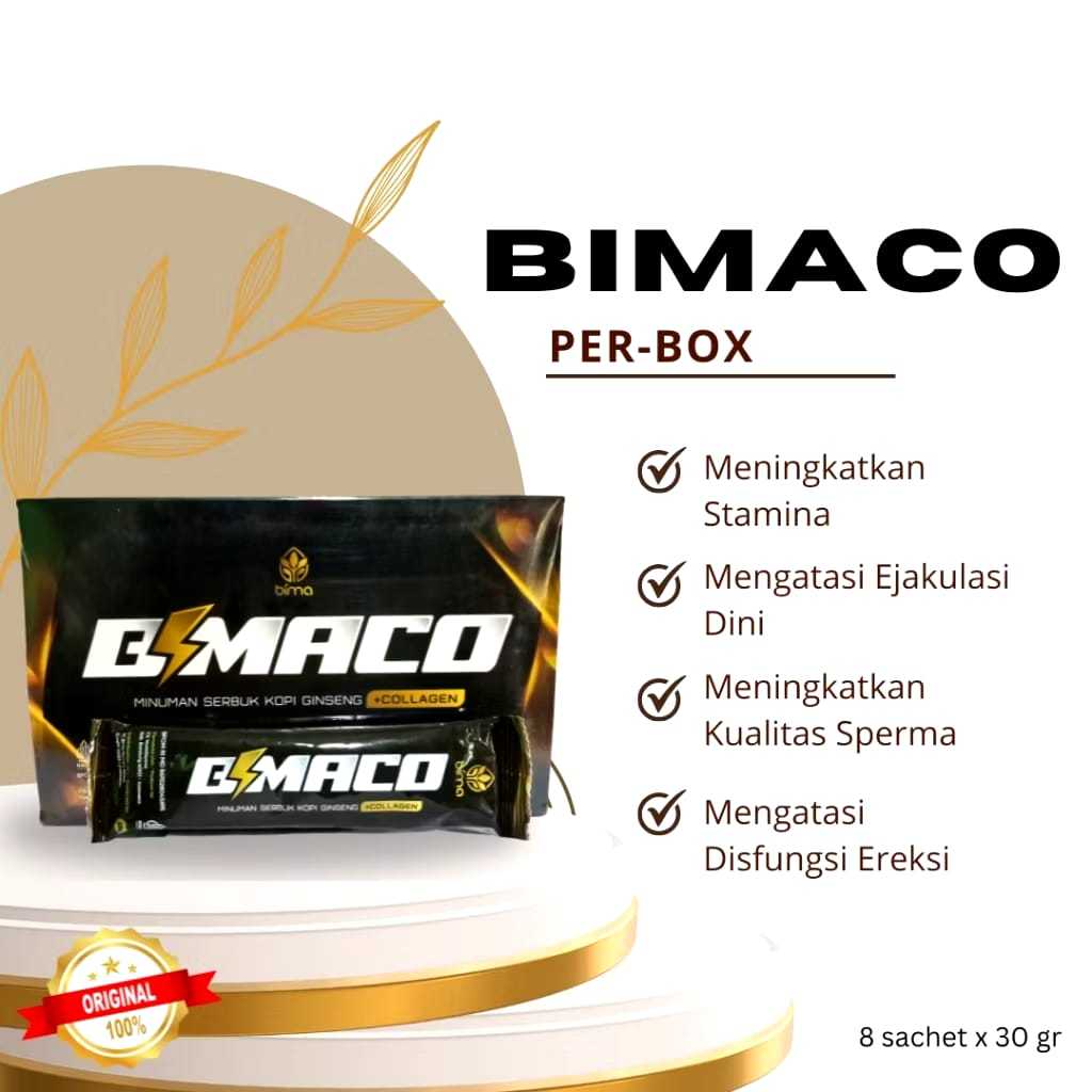 BIMACO Kopi Ginseng + Collagen 1 box isi 8 sachet | Kopi Herbal Energi & Stamina | BPOM Resmi I laki