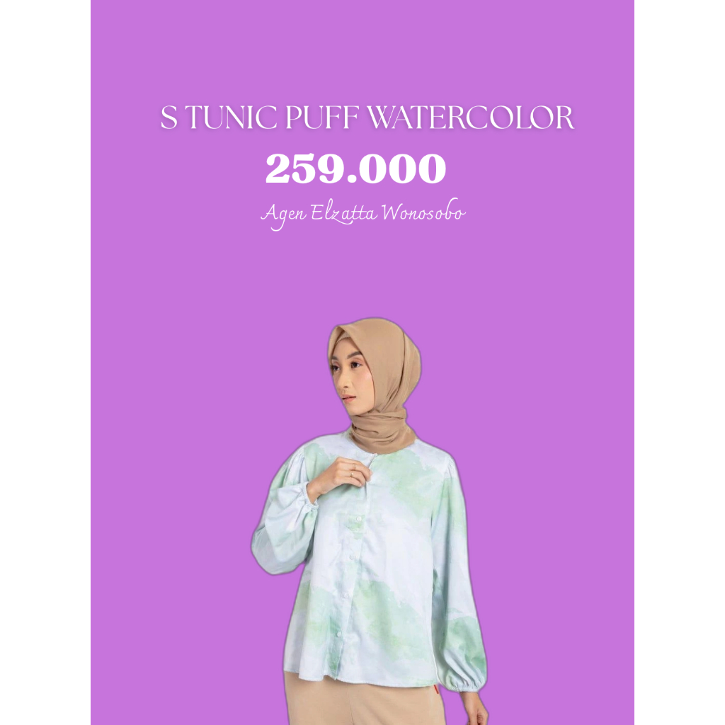 Dauky Atasan Wanita S Tunik Puff Watercolor Blouse terbaru dauky Polyrayon
