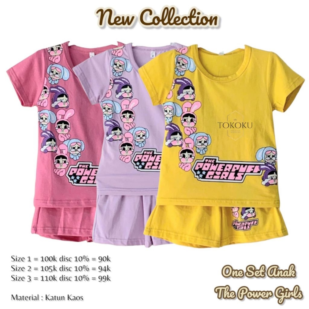 TOKOKU One Set Anak Perempuan The Power Girls Kaos Premium