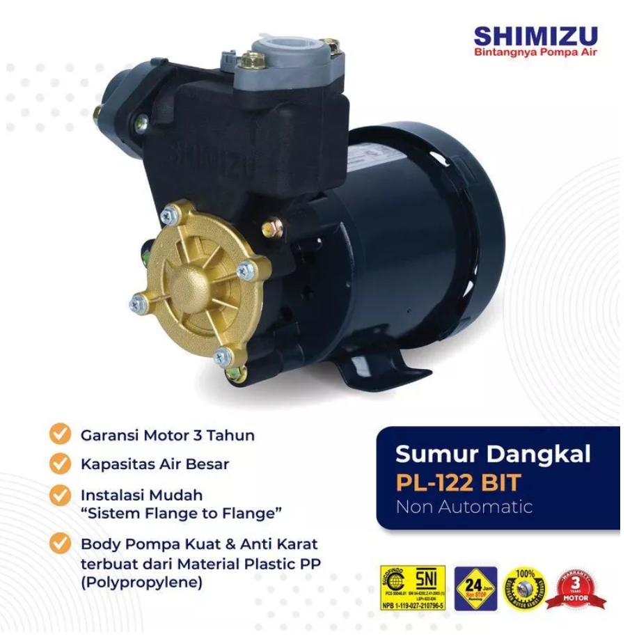 Shimizu Pompa Air Sumur PL-122BIT OTOMATIS NON OTOMATIS | SHIMIZU POMPA AIR NON AUTO PL-122 BIT