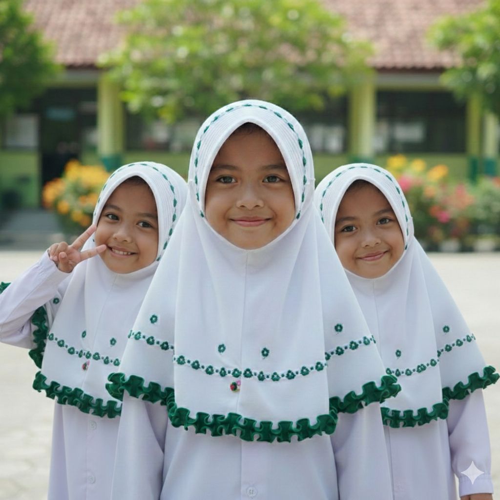 Jilbab Bergo Anak Bordir Nama Model Renda Melati & Kriwil - Kerudung Instan Anak Sekolah Bahan Kaos 