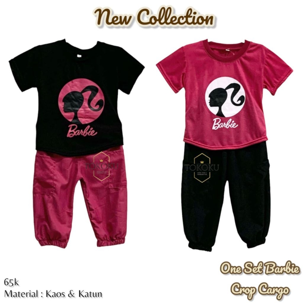 TOKOKU One Set Anak Perempuan Barbie Kaos Joger Katun Premium