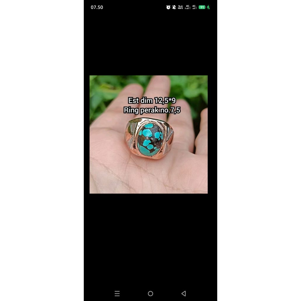 Batu Pirus Persia Asli - Hijau Polkas, Poles Natural, Siap Pakai