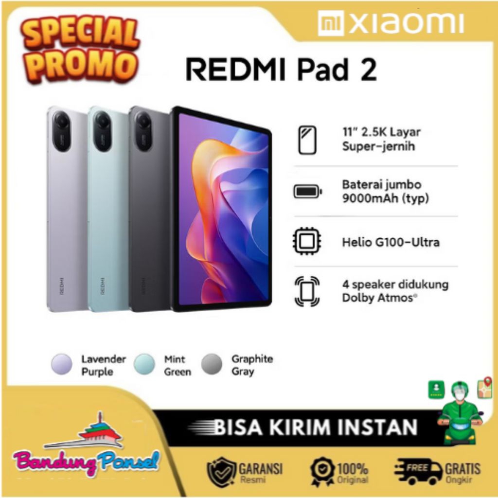 REDMI Pad 2 Ram 4/128 GB Layar 11'' Baterai 8000 mAh ,Garansi Resmi 15 Bulan