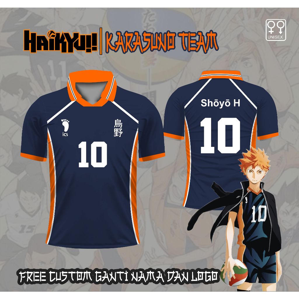 Jersey Anime HAIKYUU Volleyball Karasuno team Cosplay Baju olahraga voli Kaos tim bola voli Shoyo H