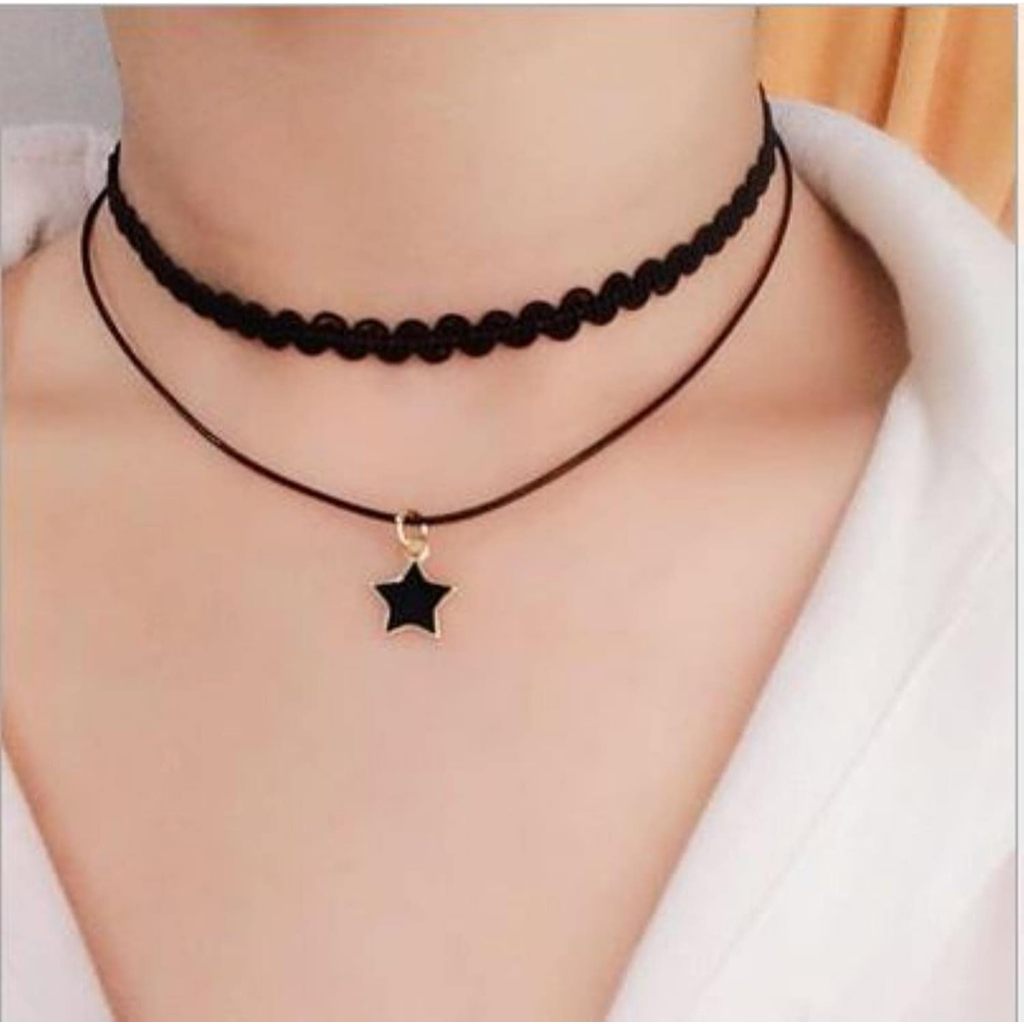 Kalung Choker Hitam Korea Aksesoris Fashion Coker Anak Perempuan Dewasa Bahan Kain Renda Cantik untu