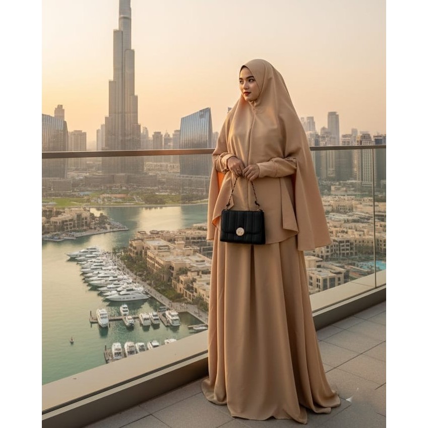 Marya set syari gamis maxiu dress plus hijab baloteli polos tebal nyaman jubah arabian peson wanita