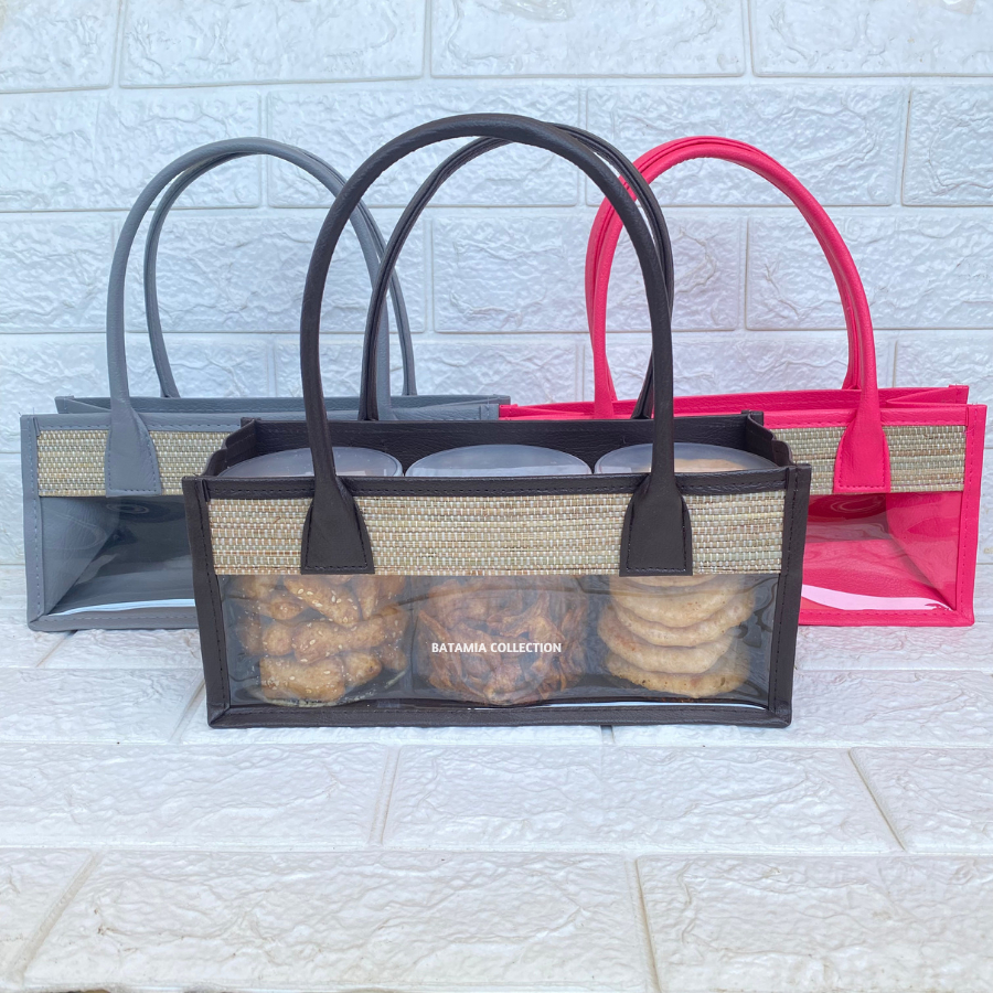 Tas Mika Mendong Untuk Isi 3 Toples Silinder Tas Mendong Parcel Mika Transparan