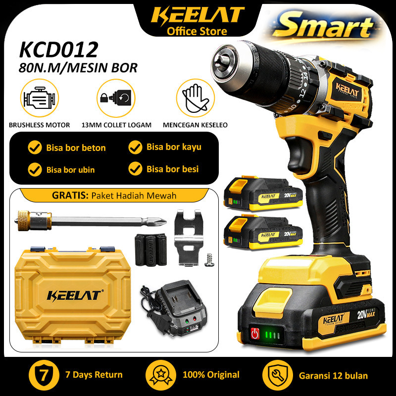 KEELAT KCD012 New 80Nm Mesin Bor Mencegah Keseleo Bor Listrik 13mm  Heavy -Duty Drill Cordless Drill