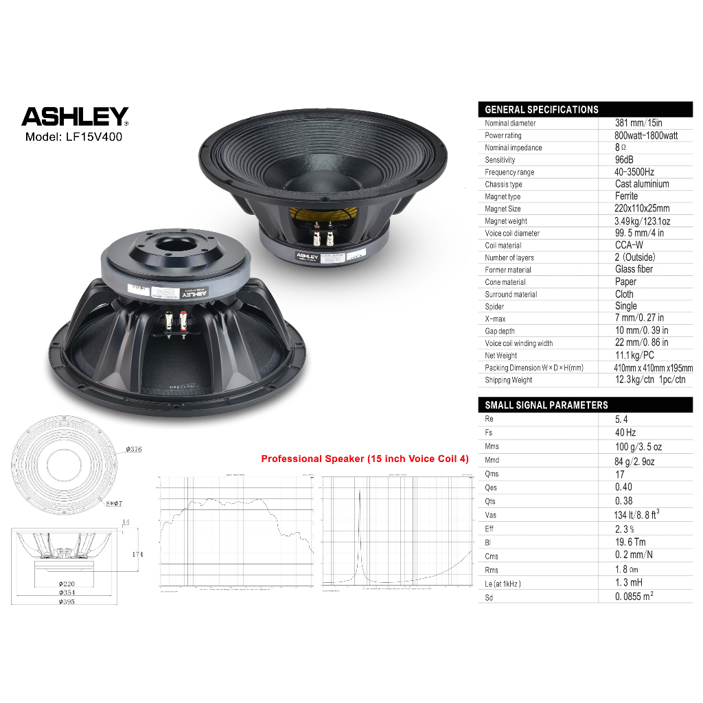 SPEAKER ASHLEY LF15V400 VOICE COIL 4 INCH