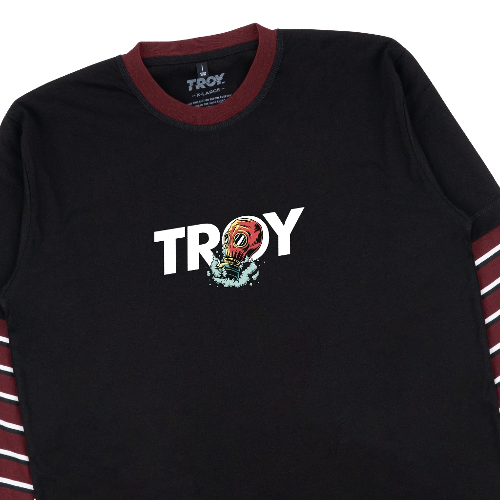 Troy Company Double Sleeve Longsleeve Tshirt Black Maroon Masked - Kaos Hitam Maroon Lengan Panjang DSD 3507