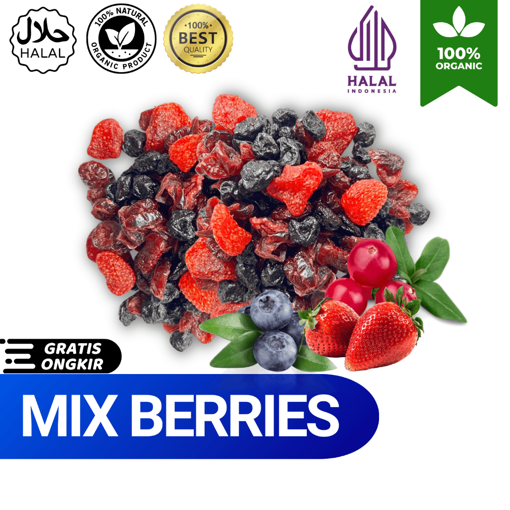 Dried Mix Berries / Mix Berries Kering Blueberry Cranberry Strawberry - Camilan Sehat Snack Buah