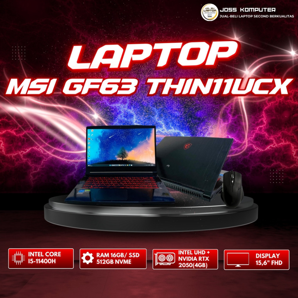 Laptop GAMING MSI GF63 THIN-11UCX  | Ram 16GB/SSD 512GB NVMe | Core i5 Bergaransi Laptop Best Seler