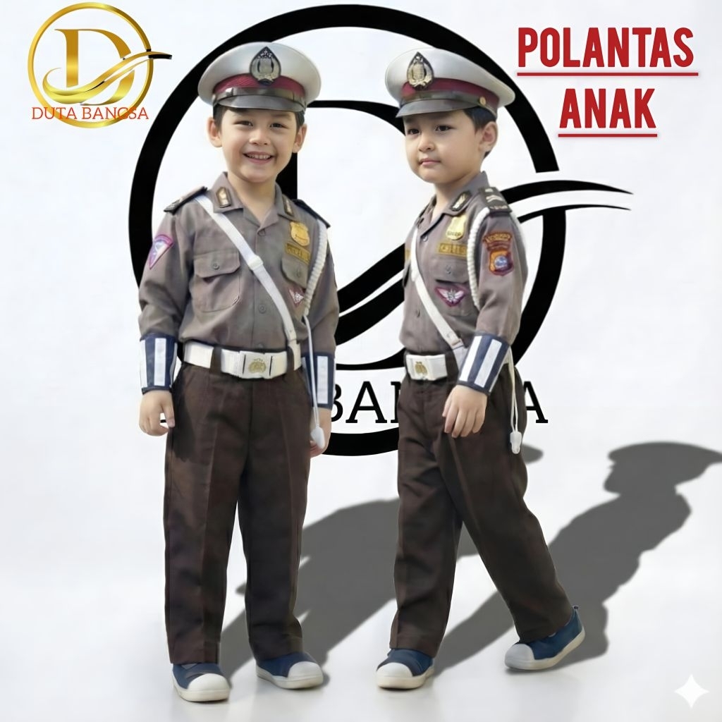 KOSTUM POLISI ANAK KARNAVAL | Baju POCIL 17 Agustus Lengkap + Topi Celana Sabuk AKSESORIS FULL