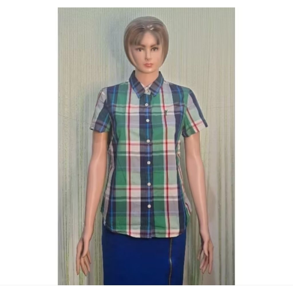 kemeja wanita kotak-kotak lengan pendek