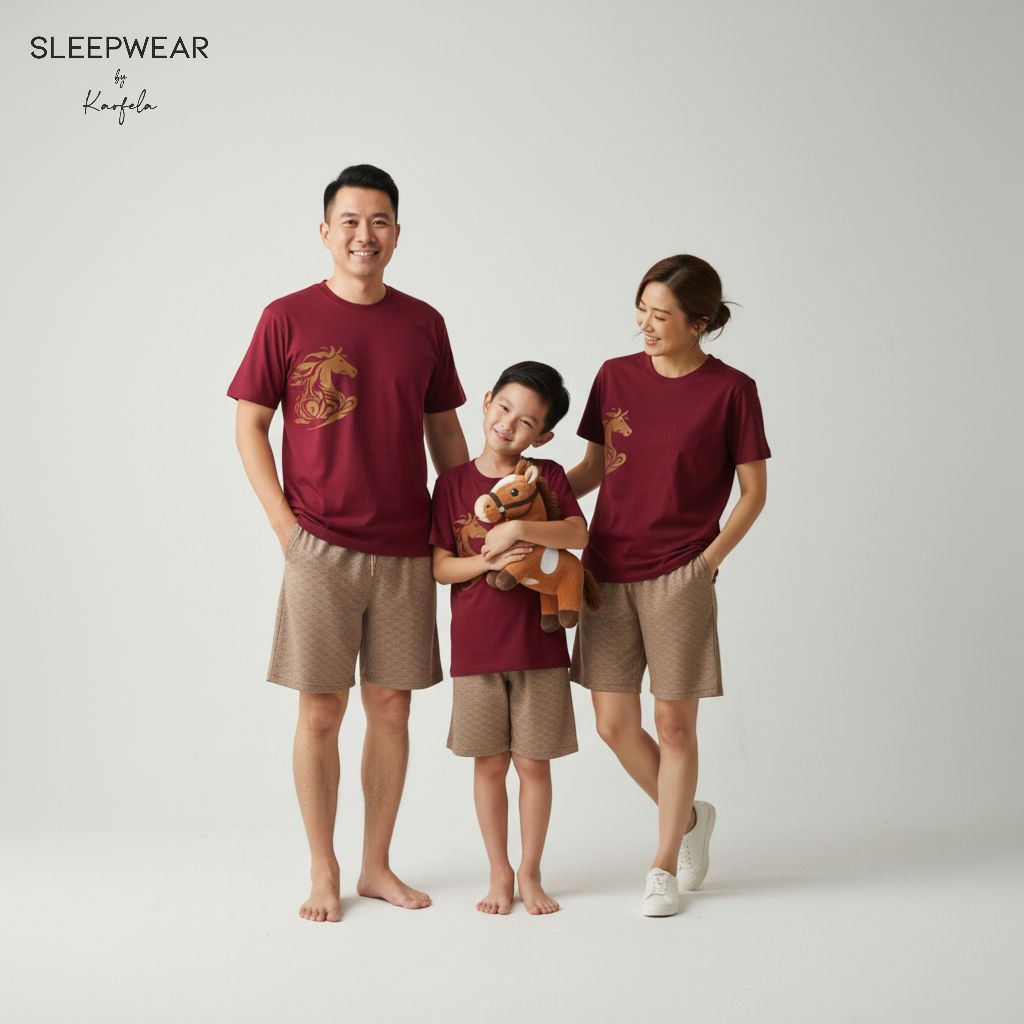 Setelan baju tidur imlek lengan pendek wanita pria anak / piyama imlek 2026 / baju tidur couple / pi