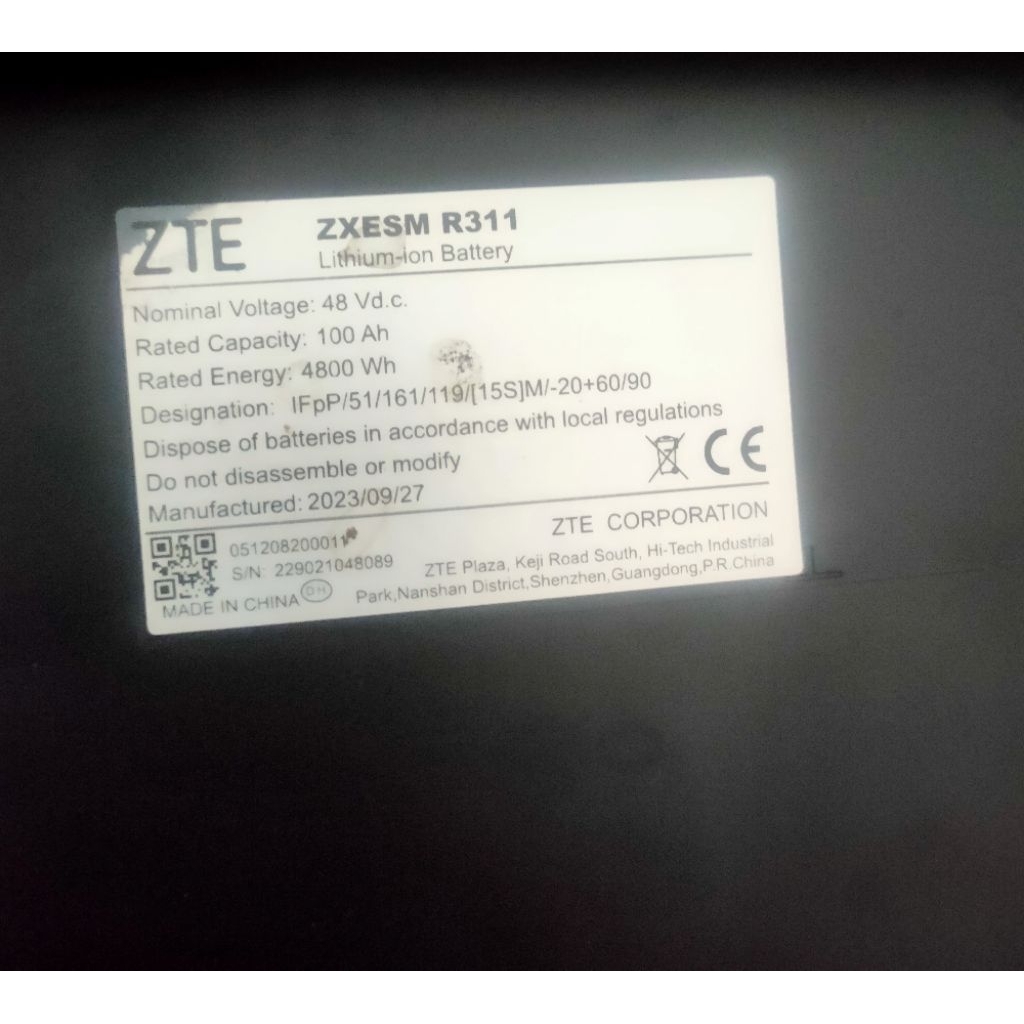 baterai lifepo4 zte R311 48volt 100ah