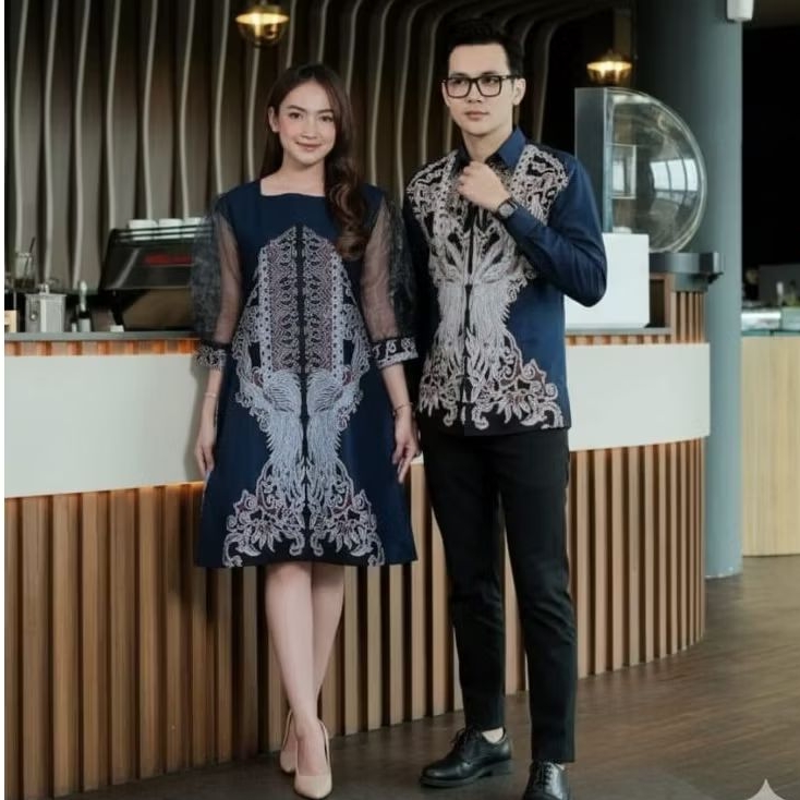 COUPLE BATIK TERBARU PREMIUM MOTIF ANANTA  BATIK WK DRESS FULL TRIKOT DAN KEMEJA FULL FURING KATUN H