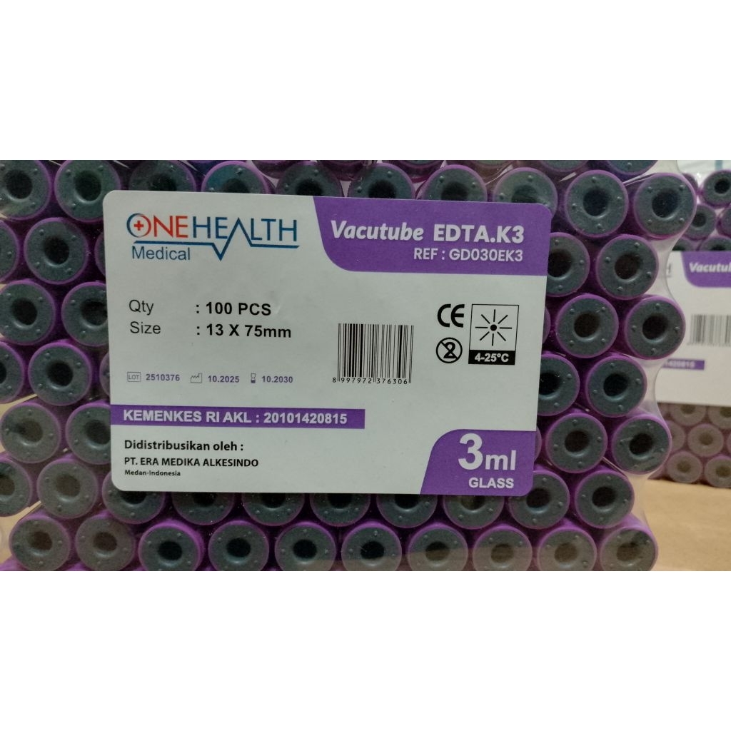 Onehealt tabung EDTA K3 blood collection tube vacutainer 3ml exp 10/2030