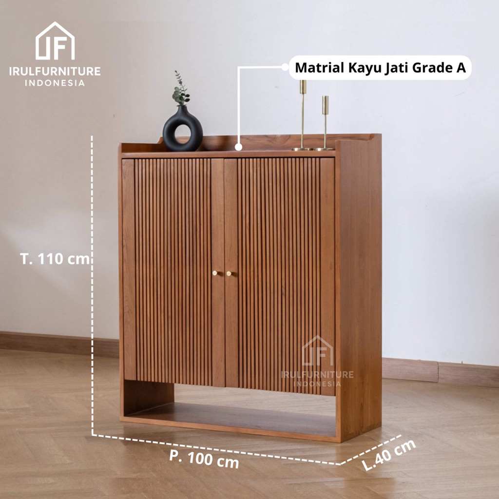 Rak Sepatu Kayu Minimalis | Rak Sepatu Kayu Jati Modern | Lemari Sepatu Kayu Pintu Tutup Elegan - 10