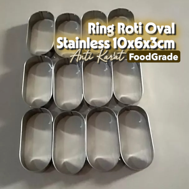 Ring Roti Oval Stainless 10x6x3 cm Isi 12 Pcs | Cetakan Burger & Roti Bakso