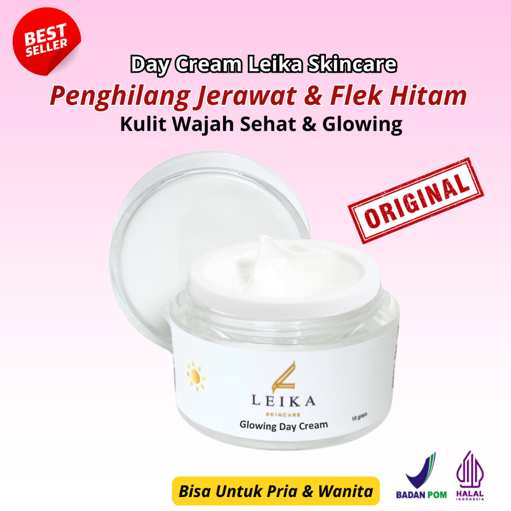 Glowing Day Cream Leika Skincare Pudarkan Flek Hitam Dan Bekas Jerawat Bpom Bopeng Pemutih Wajah glo