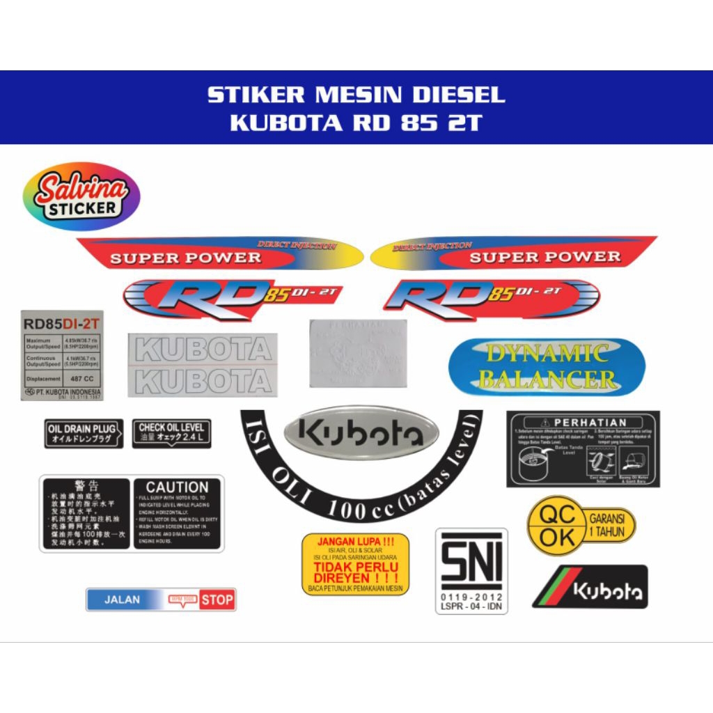 Stiker mesin diesel kubota RD 85 2T