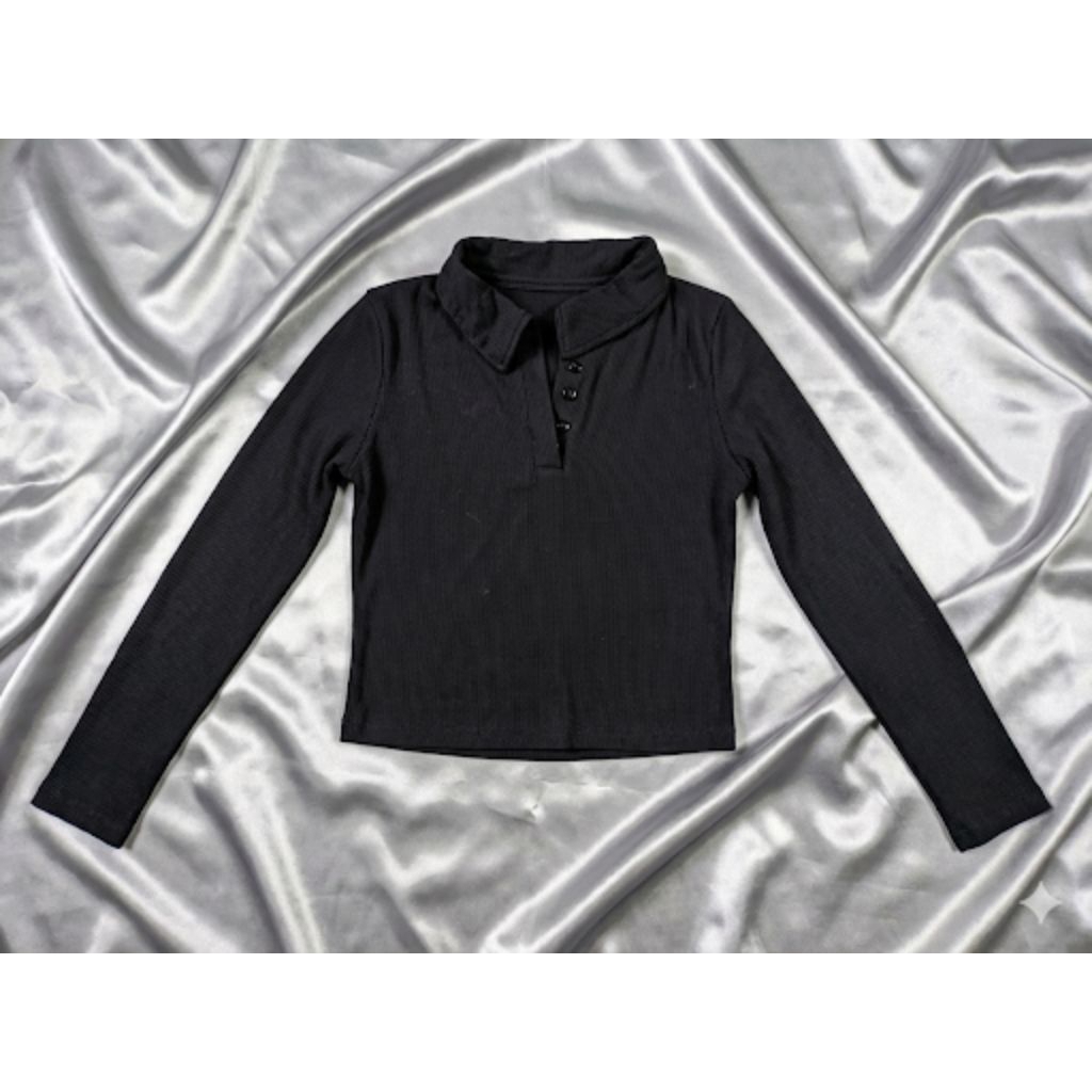 polo crop lengan panjang crop top