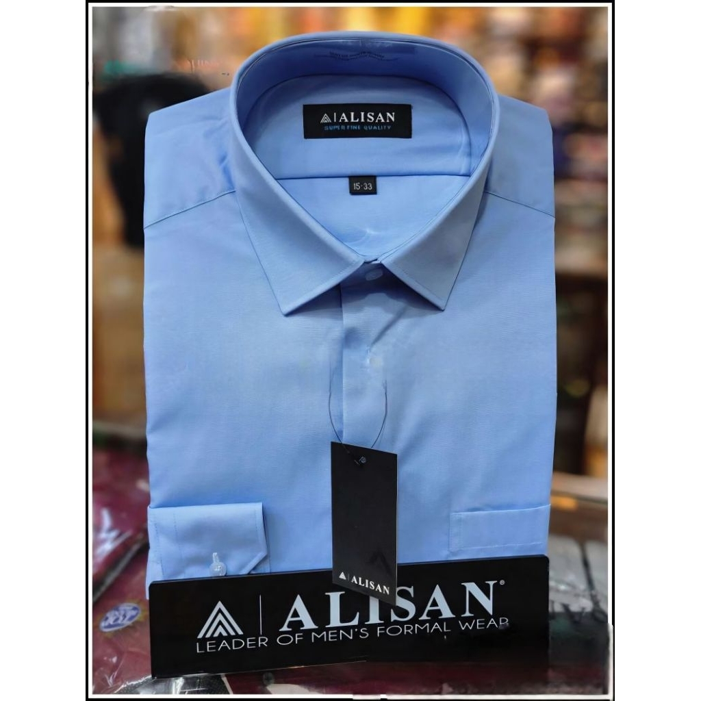 kemeja Alisan Lengan Panjang Biru Muda