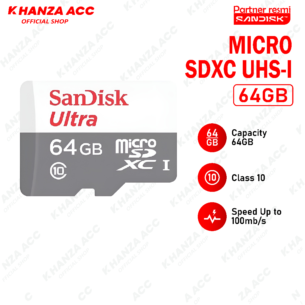 KHANZAACC SANDISK ULTRA 64GB CLASS 10 Kartu Memori Hp Micro SD Original Bergaransi Resmi